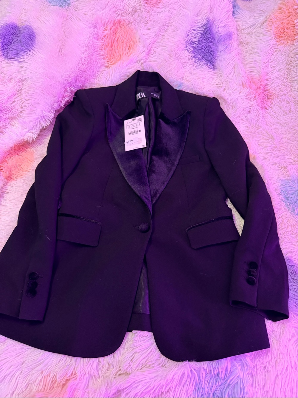 Zara Black Satin-Lapel Blazer with Flap Pockets